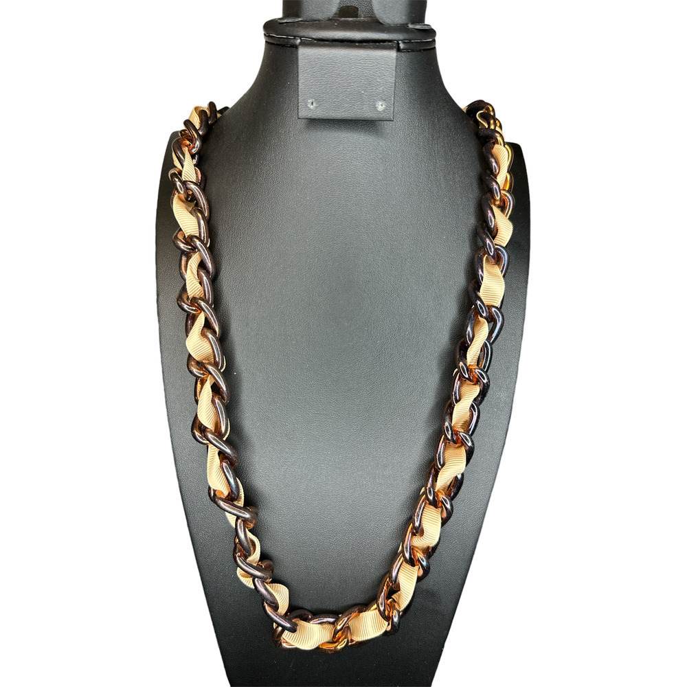 Coldwater Creek Ribbon and Copper Color Chunky Chain Link Necklace